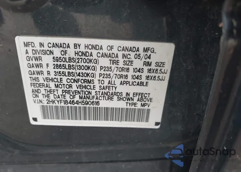 2004 Honda Pilot Ex z USA, uszkodzony, nr VIN 2HKYF18464H590616